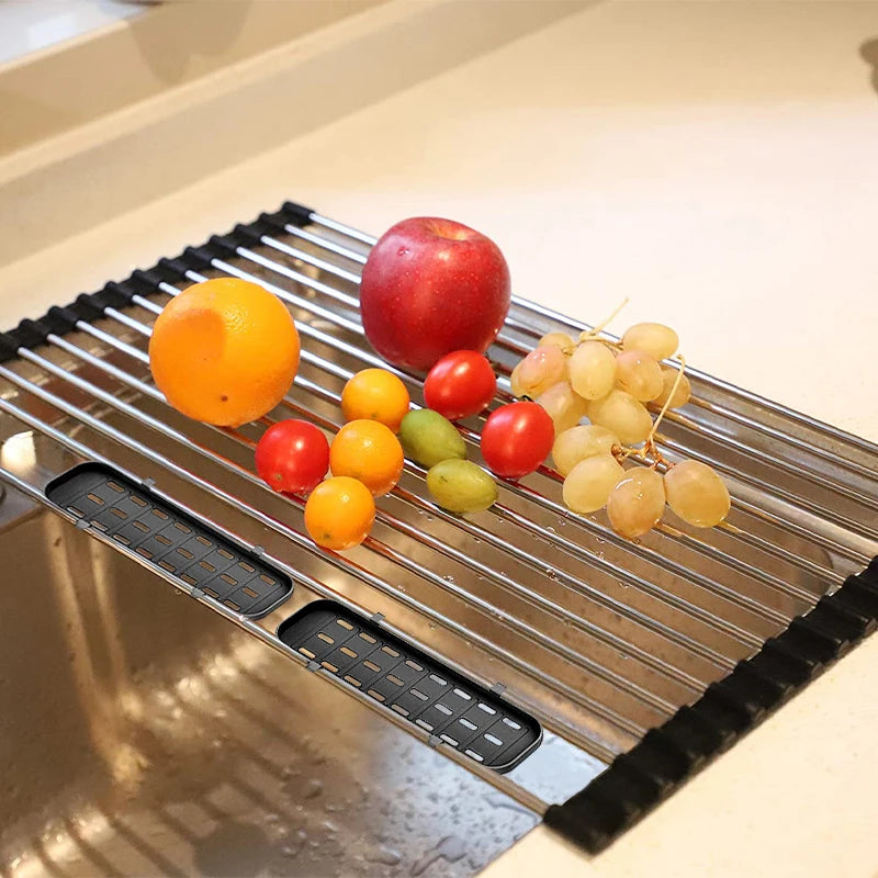 Roll-Up Sink Drying Rack (304 Stainless + Silicone)
