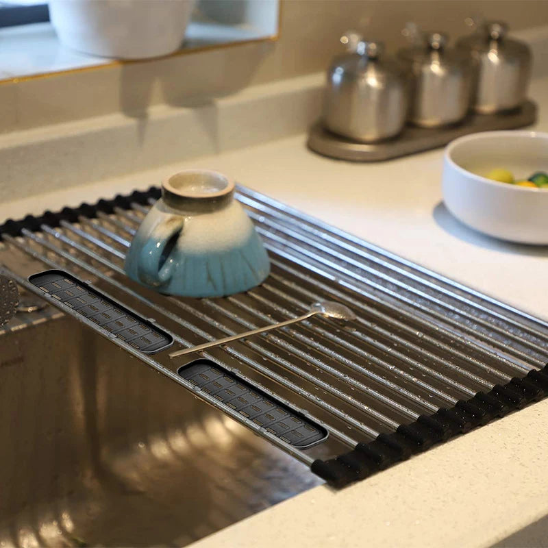 Roll-Up Sink Drying Rack (304 Stainless + Silicone)