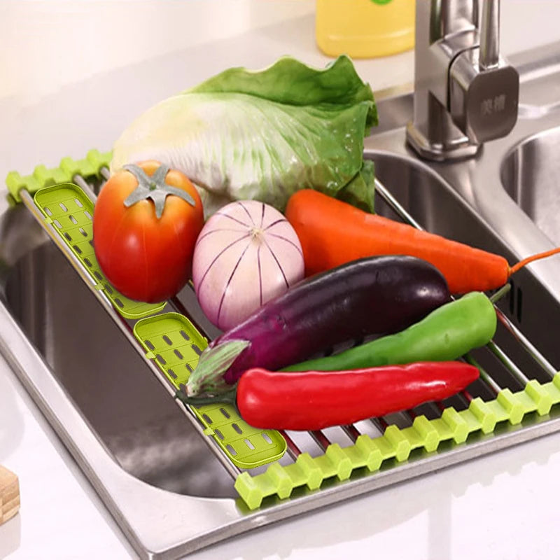 Roll-Up Sink Drying Rack (304 Stainless + Silicone)