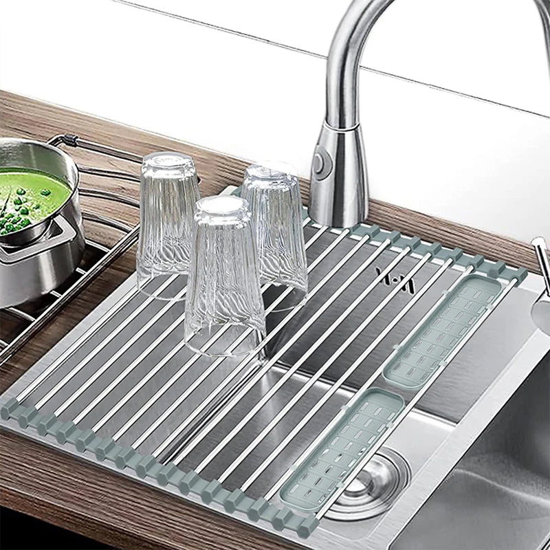 Roll-Up Sink Drying Rack (304 Stainless + Silicone)
