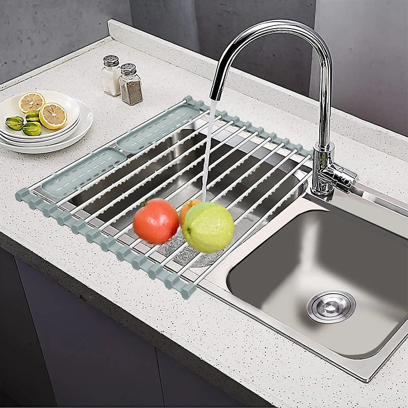 Roll-Up Sink Drying Rack (304 Stainless + Silicone)